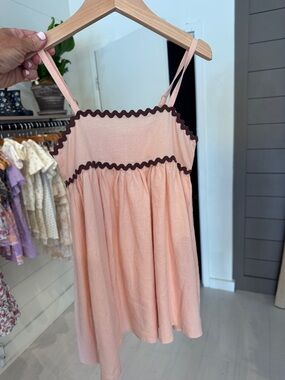 Rylee & cru Peach Spaghetti Strap Sundress with riv rac burgundy red Trim